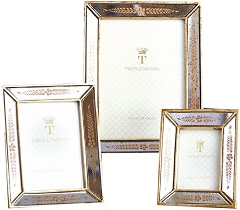 Two's Company Verona 3-Piece Set Gold Leaf Mirror Photo Frames