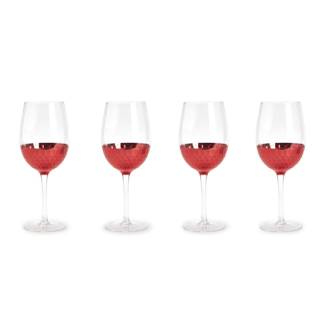 Two's Company Red Hot Set of 4 Faceted Wine Glasses (16 oz each)