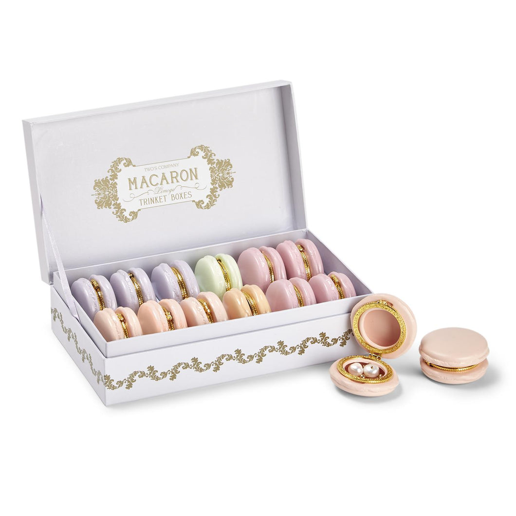Two's Company 12-Piece Set Macaron Limoges Trinket Boxes in Display Box