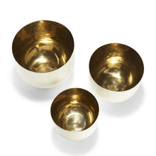 Load image into Gallery viewer, Two&#39;s Company Set of 3 Hammered Aluminum White Lacquer Bowls w/ Gold Base
