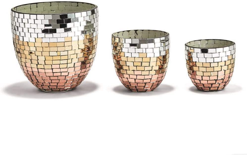Two's Company Tri-Colored Set of 3 Mosaic Conical Candleholders