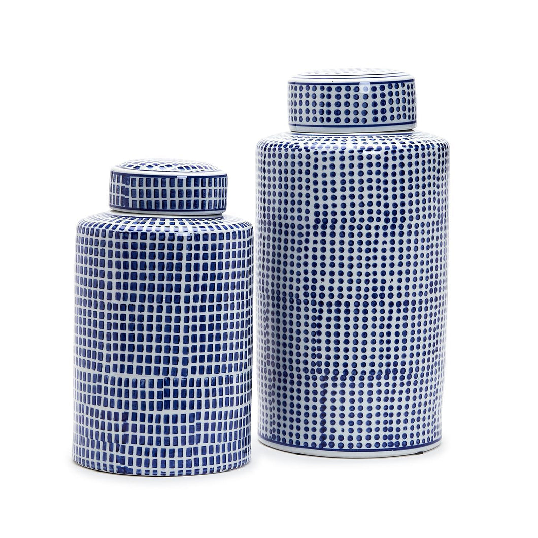 Two's Company Set of 2 Blue & White Covered Decorative Jars