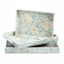 Load image into Gallery viewer, Tozai Home Palawan Flower Set of 3 Mother of Pearl Trays (Food Safe)

