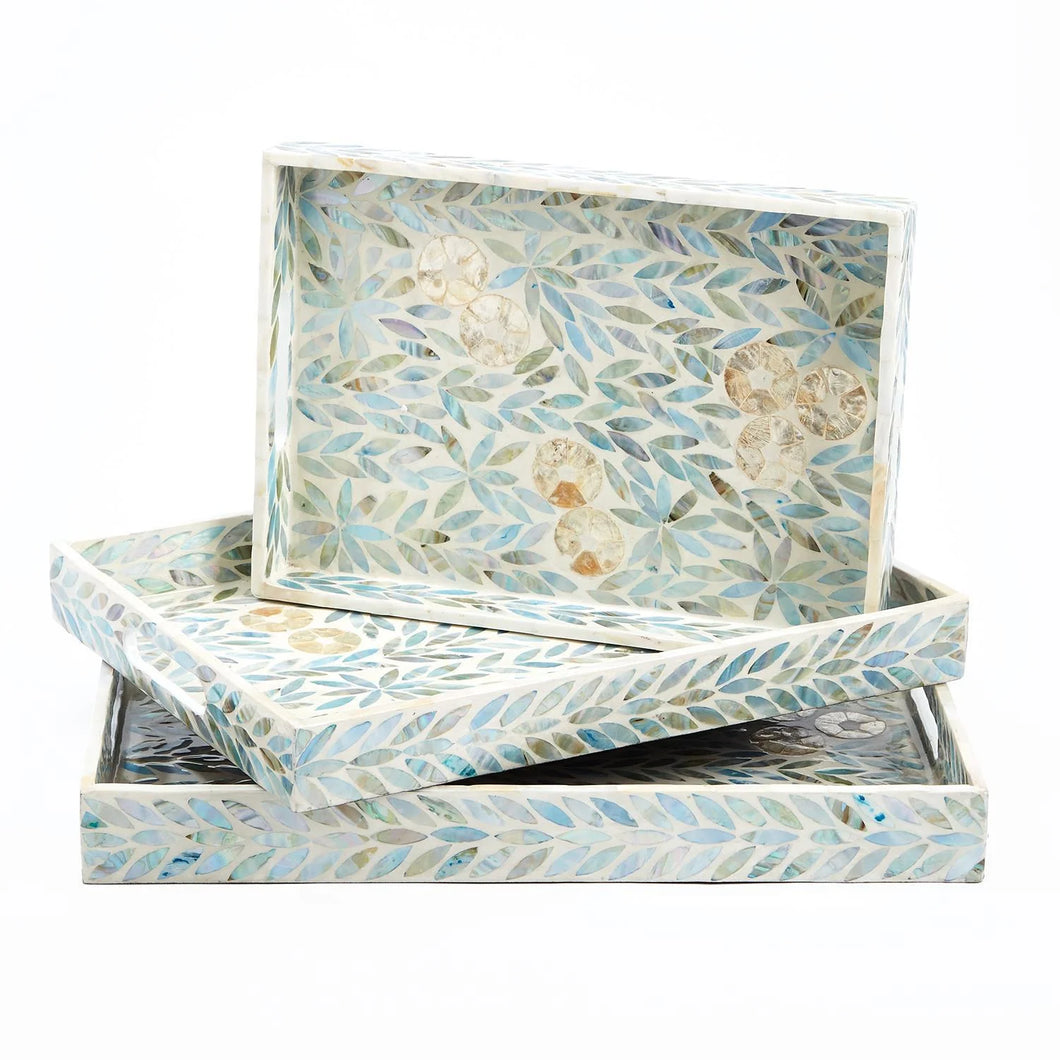 Tozai Home Palawan Flower Set of 3 Mother of Pearl Trays (Food Safe)
