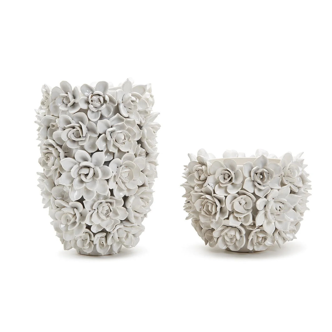 Two's Company Succulents Set of 2 White Ceramic Planter Vases