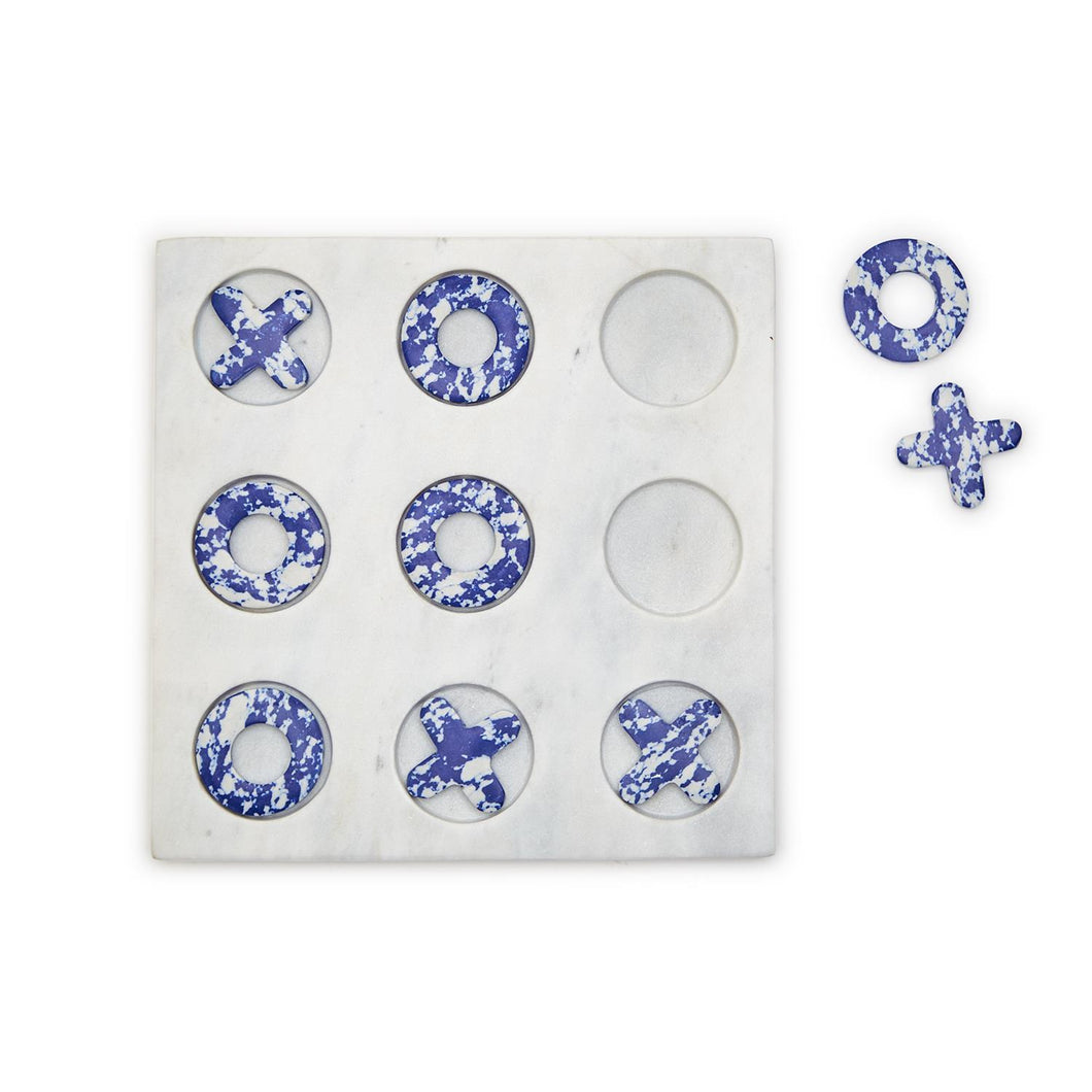 Tozai Blue Marble Hand-Crafted Tic-Tac-Toe Set