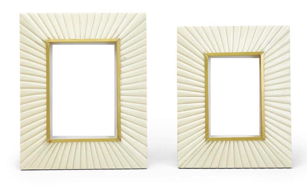 Two's Company Sunburst Set of 2 Photo Frames With Brass Border