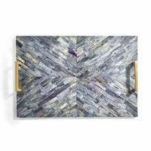 Load image into Gallery viewer, Two&#39;s Company Greystone Mosaic Tile Decorative Tray With Brass Handles
