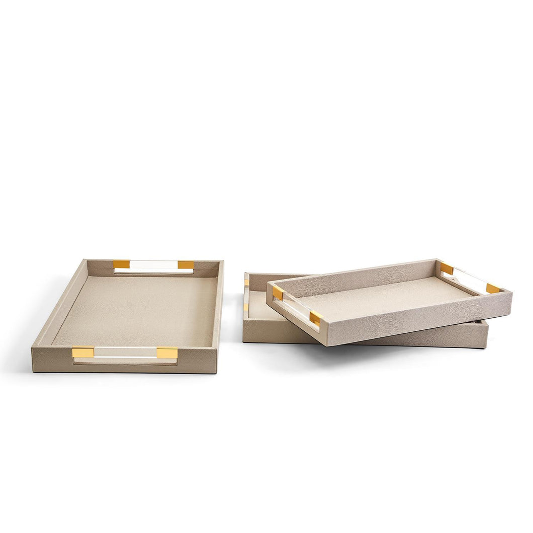 Two's Company Taupe Set of 3 Decorative Rectangle Tray with Acrylic Handles