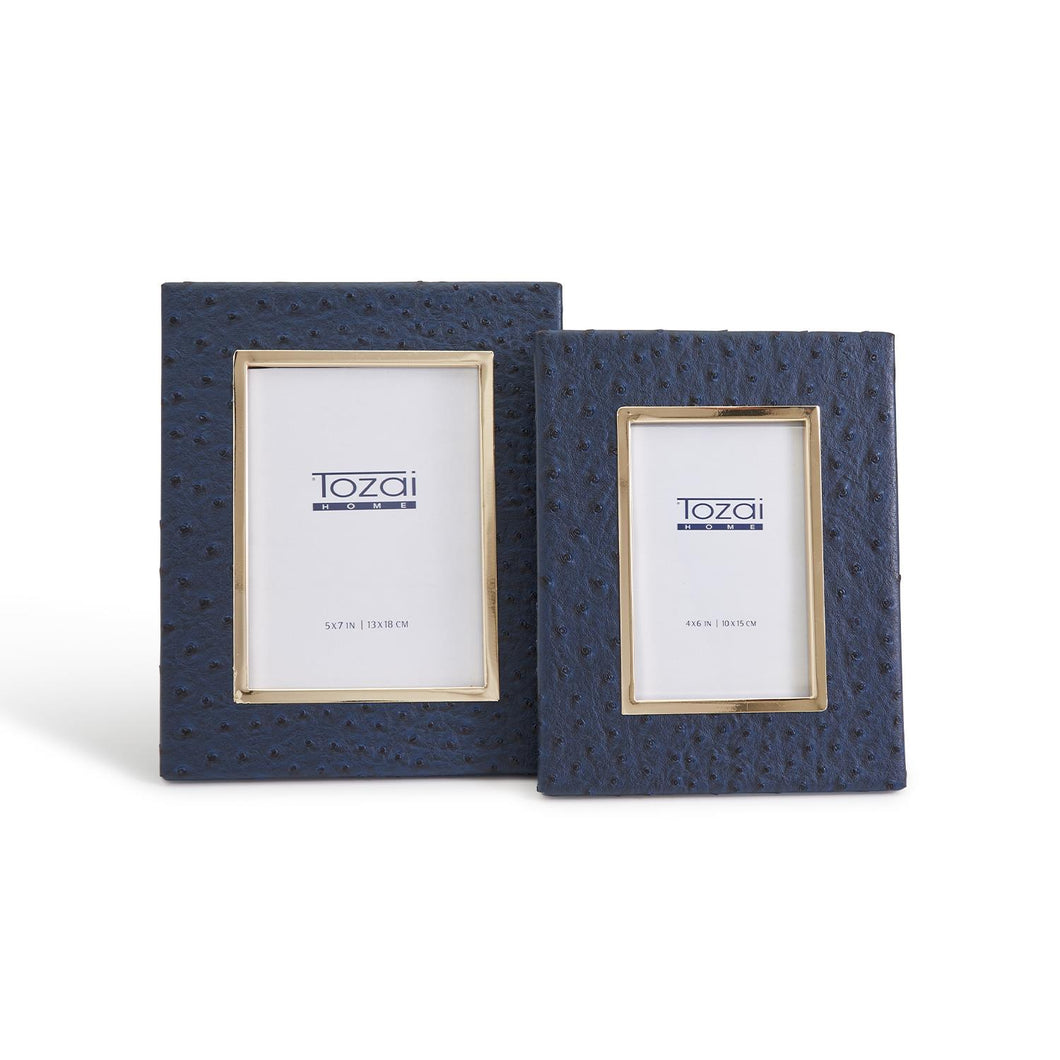 Two's Company Set of 2 Navy Ostrich Photo Frames with Gold Edge (4x6