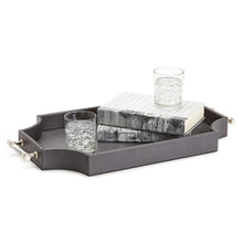 Load image into Gallery viewer, Two&#39;s Company Regency Decorative Gray Rectangle Tray with Nickel Acrylic Handles
