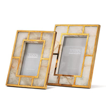Load image into Gallery viewer, Two&#39;s Company White Quartz Set of 2 Photo Frames With Brass Trim (4x6&quot; &amp; 5x7&quot;)
