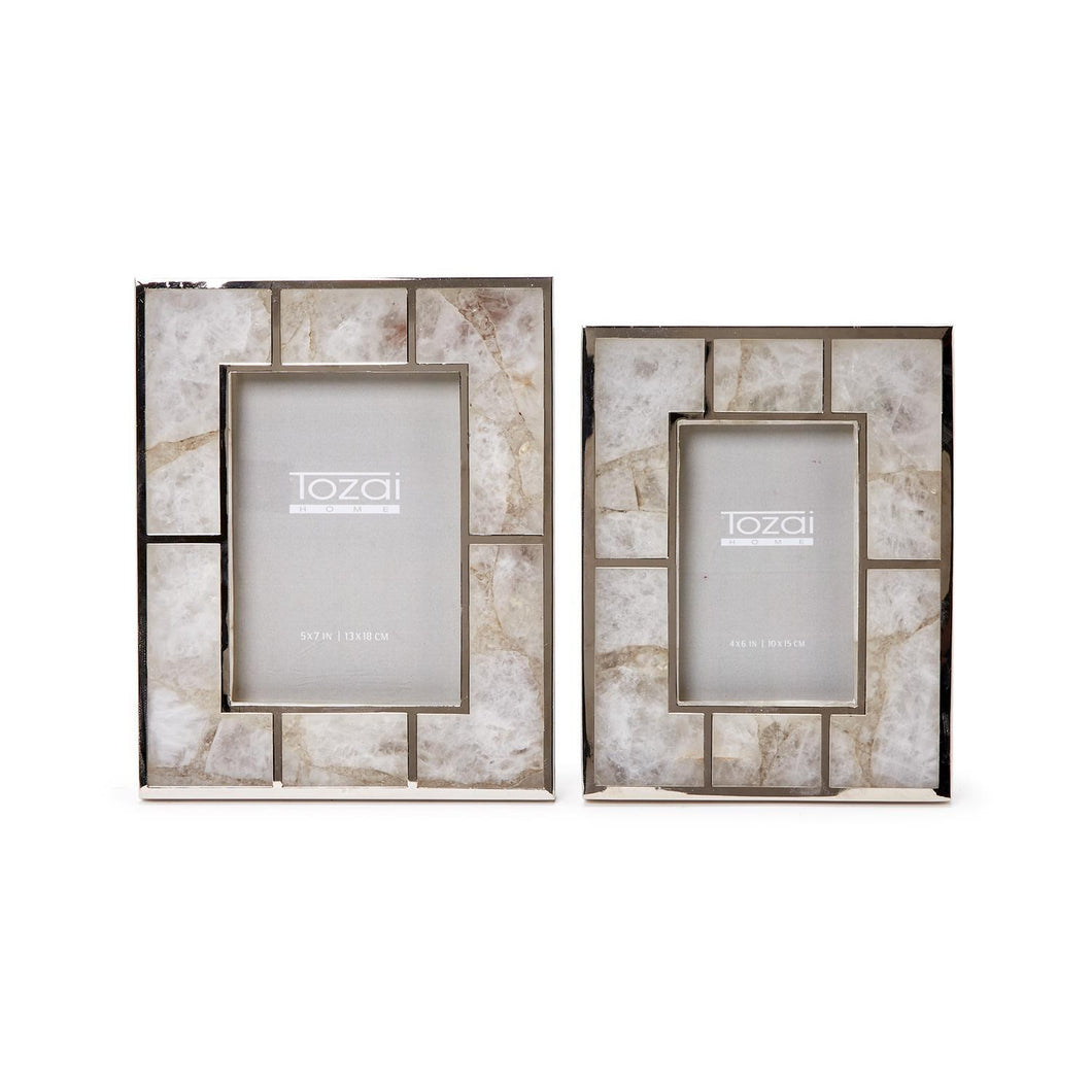 Tozai Genuine White Quartz Set of 2 Photo Frames