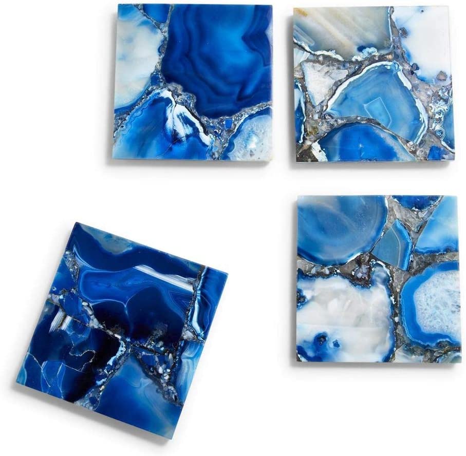 Two's Company Blue Agate Coasters With Resin Base, Set of 4
