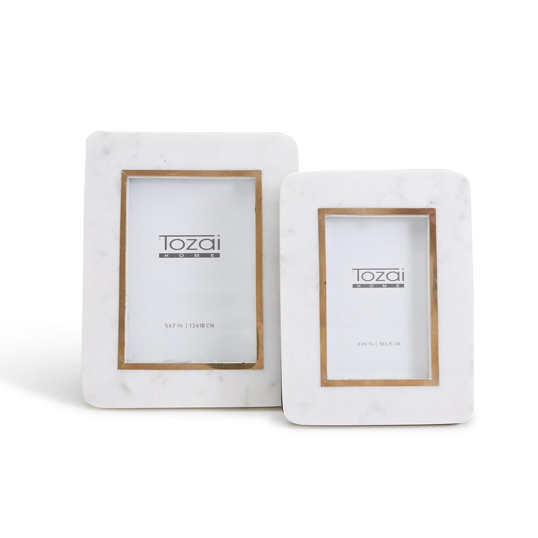 Two's Company Hoxton Set of 2 White Marble Photo Frames w/ Rounded Edges