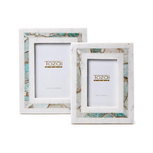 Load image into Gallery viewer, Tozai Amazonite Inlay Set of 2 White Marble Photo Frames
