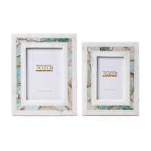 Load image into Gallery viewer, Tozai Amazonite Inlay Set of 2 White Marble Photo Frames
