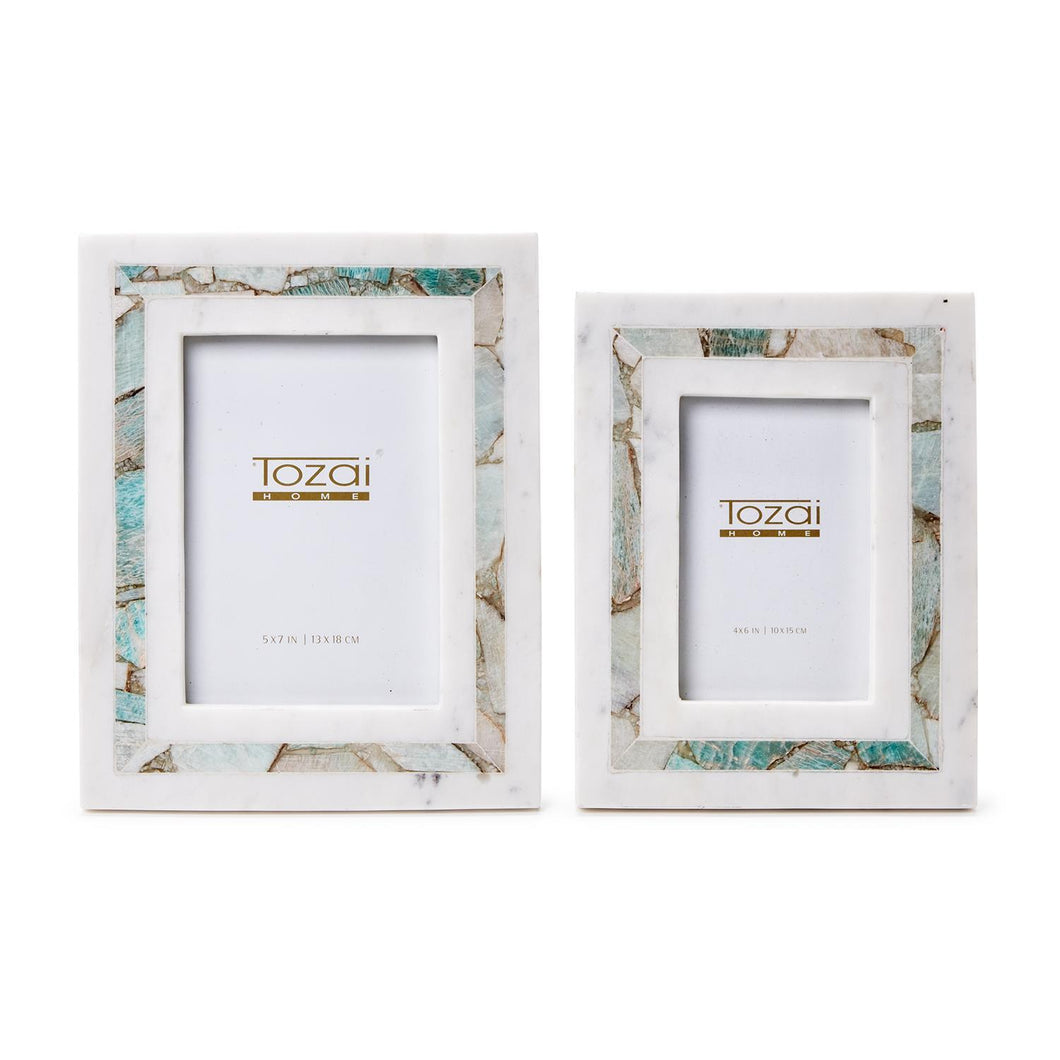 Tozai Amazonite Inlay Set of 2 White Marble Photo Frames