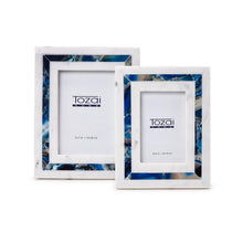 Load image into Gallery viewer, Tozai Blue Agate Inlay Set of 2 White Marble Photo Frames
