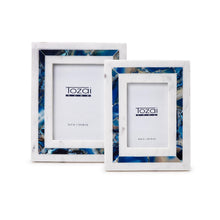 Load image into Gallery viewer, Tozai Blue Agate Inlay Set of 2 White Marble Photo Frames

