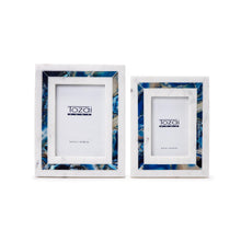 Load image into Gallery viewer, Tozai Blue Agate Inlay Set of 2 White Marble Photo Frames
