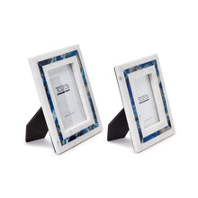 Load image into Gallery viewer, Tozai Blue Agate Inlay Set of 2 White Marble Photo Frames
