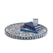 Load image into Gallery viewer, Two&#39;s Company Jaipur Palace Blue and White Inlaid Decorative Round Serving Tray

