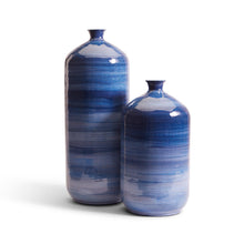 Load image into Gallery viewer, Two&#39;s Company Stria Set of 2 Blue Tone Enamel Decorative Vases
