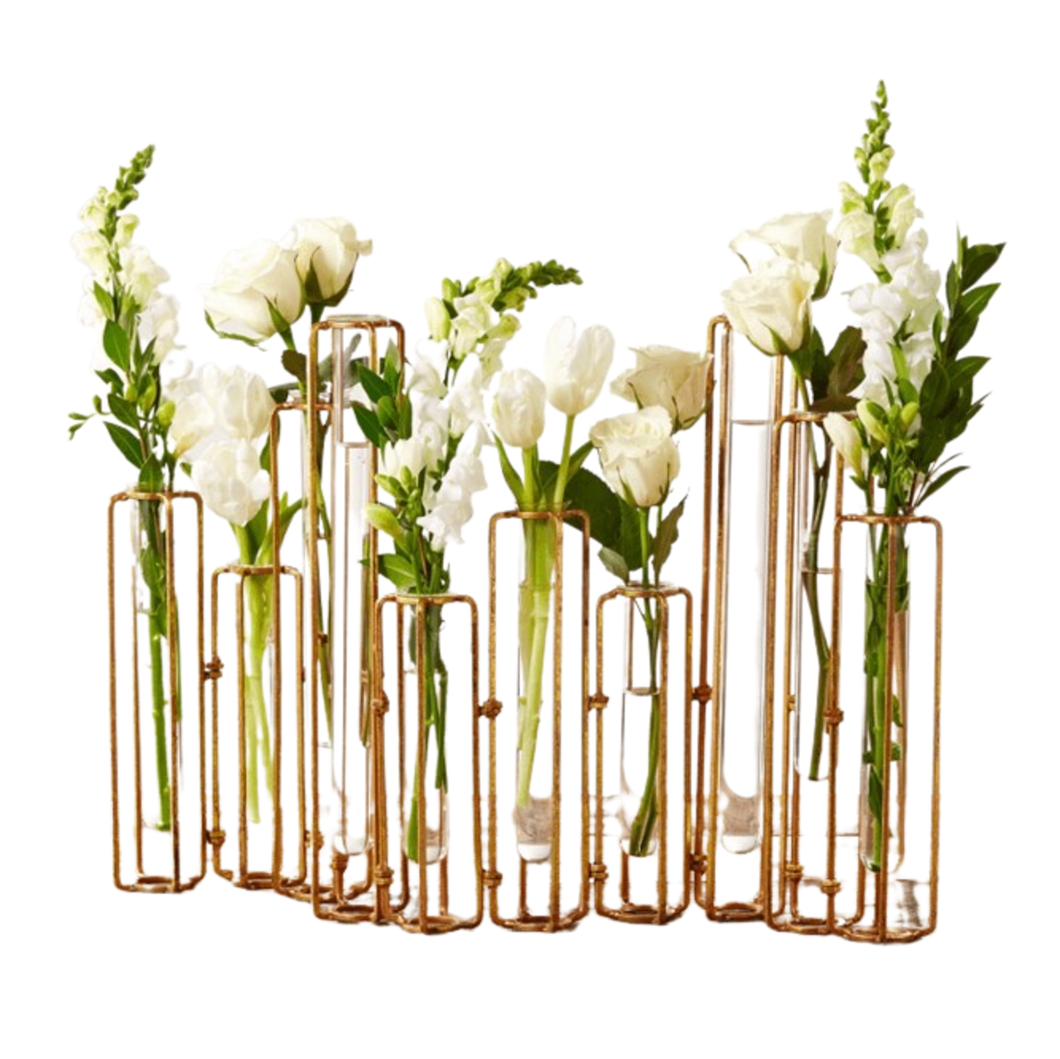 Tozai Lavoisier Hinged Flower Vases With Antiqued Gold Finish, 10-Piece Set