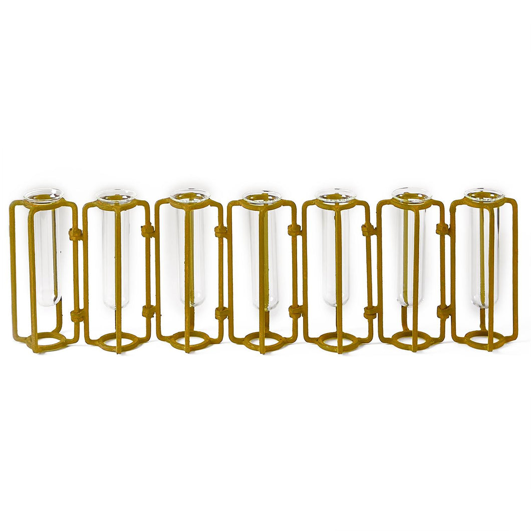 Two's Company Lavoisier Set of 7 Small Hinged Flower Vases With Antiqued Gold Finish