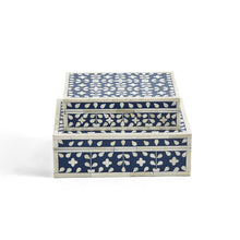 Load image into Gallery viewer, Two&#39;s Company Set of 2 Flower and Petals Blue &amp; White Tear Hinged Cover Boxes
