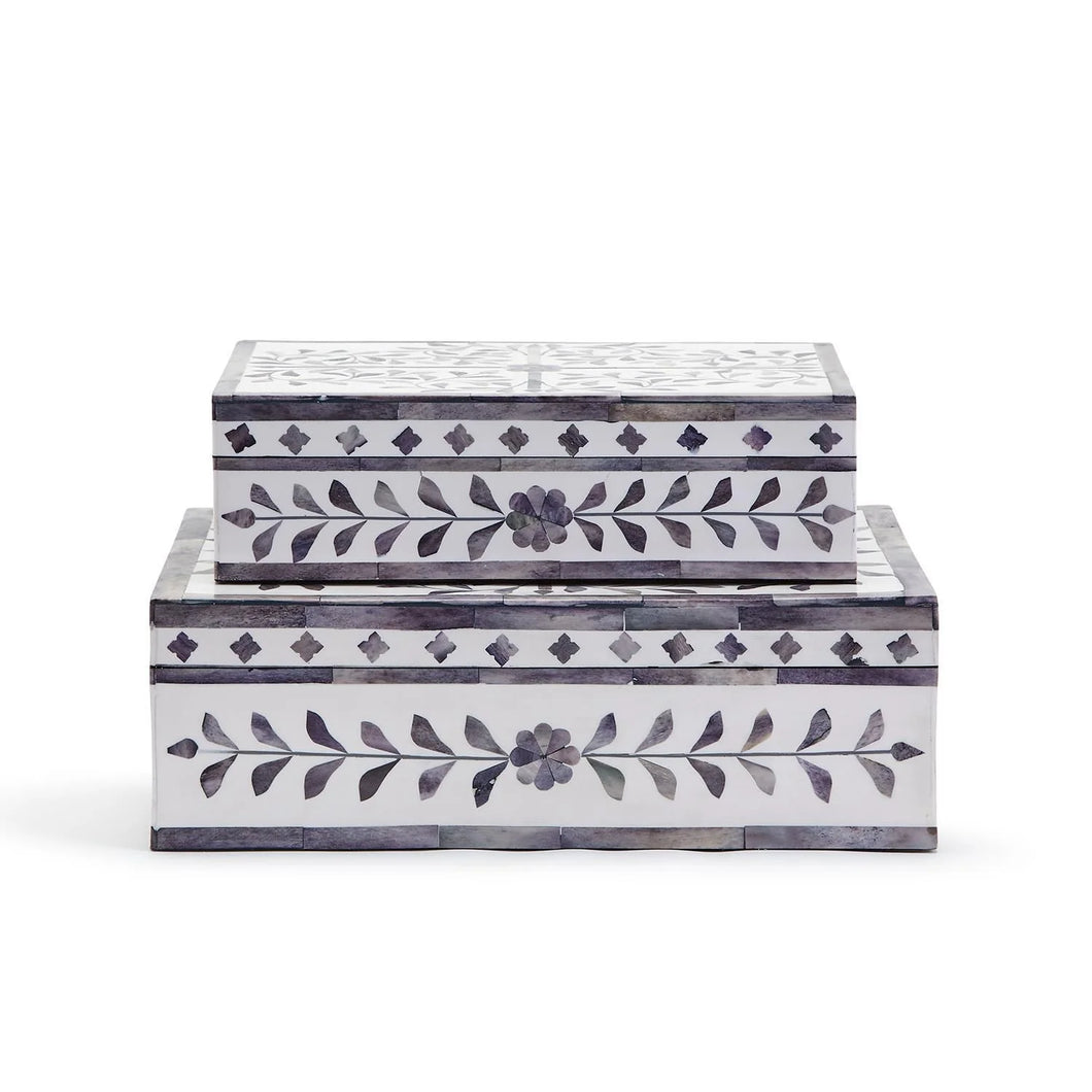 Two's Company Jaipur Palace Set of 2 Gray and White Tear Hinged Cover Boxes