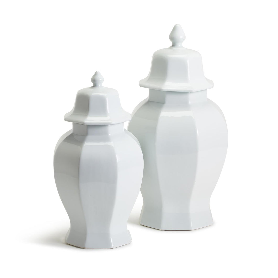 Two's Company Conservatory Set of 2 White Hexagonal Temple Jars with Lids