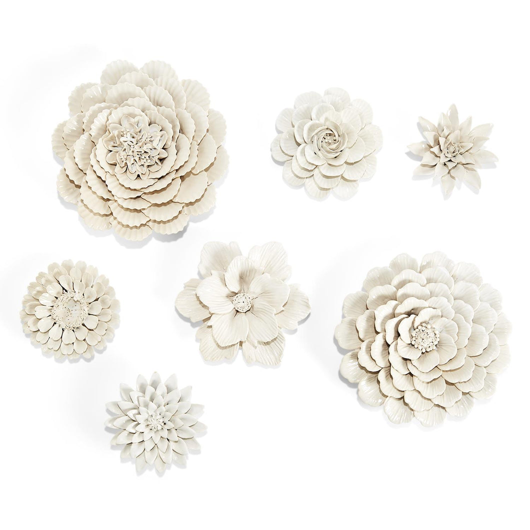 Two's Company White Porcelain Garden Flower Wall Sculptures, 7-Piece Set