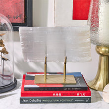 Load image into Gallery viewer, Two&#39;s Company Selenite Slab on Gold Stand
