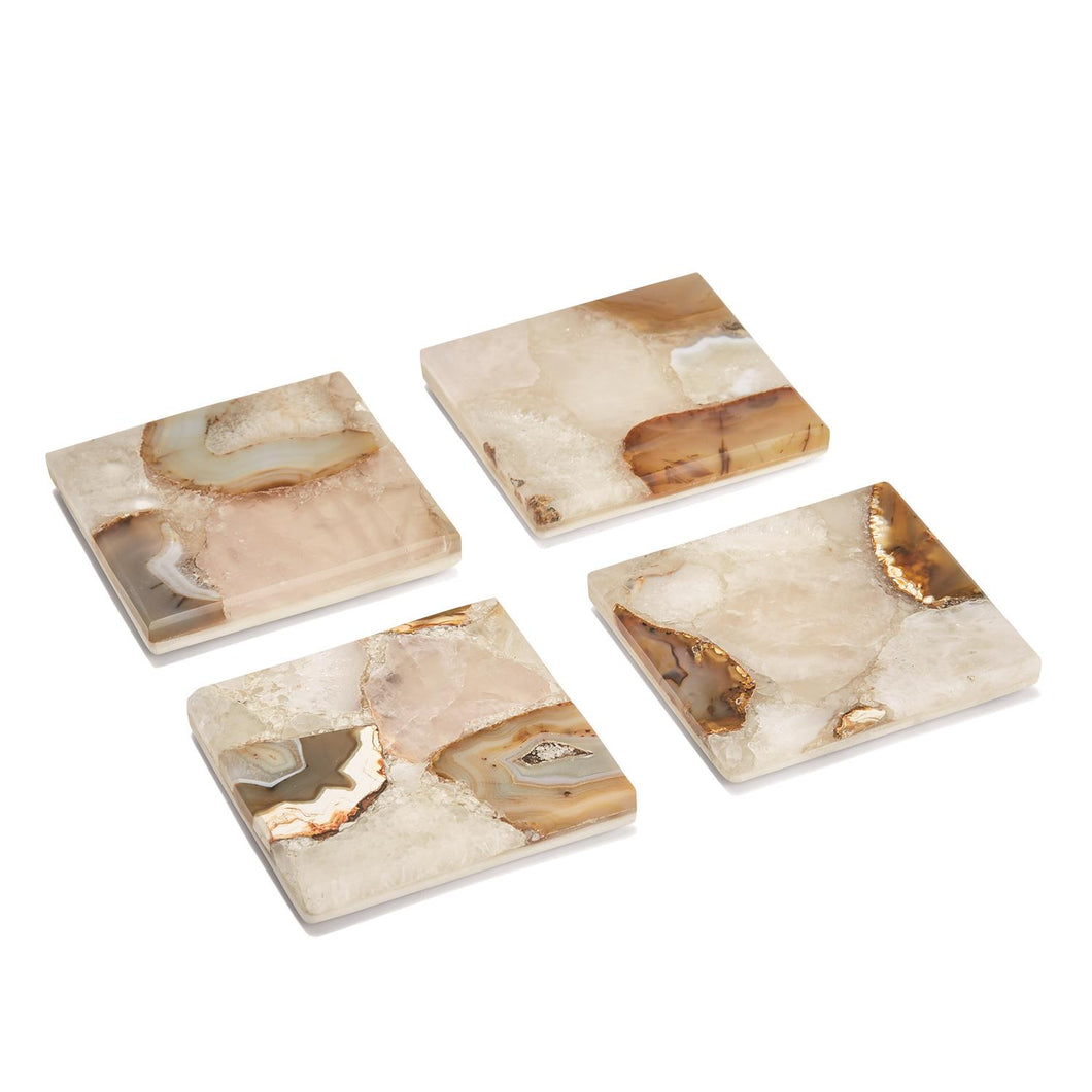 Tozai Home Set of 4 Agate Coasters With Marble Base