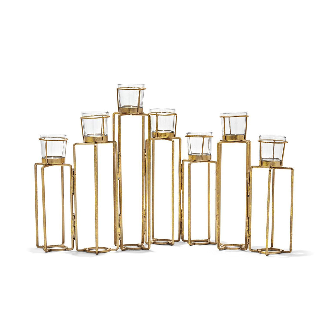 Two's Company Serpentine Gold Leaf Hinged Votive Candleholders, Set of 7