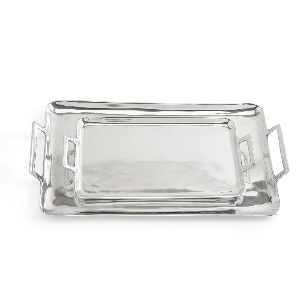 Two's Company Crillion Set of 2 High Polished Silver Decorative Trays w/ Handles