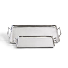 Load image into Gallery viewer, Two&#39;s Company Crillion Set of 2 High Polished Silver Decorative Trays w/ Handles
